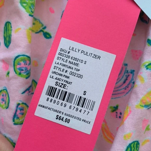 New Lilly Pulitzer La Fortuna Top Urchin Pink Lil Juicy Fruit in Size Small - Picture 4 of 6
